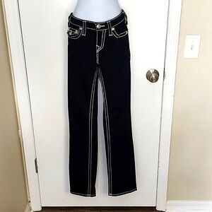 True Religion Billie Dark Blue Jeans with White Stitching, Mid-Rise, Size 27